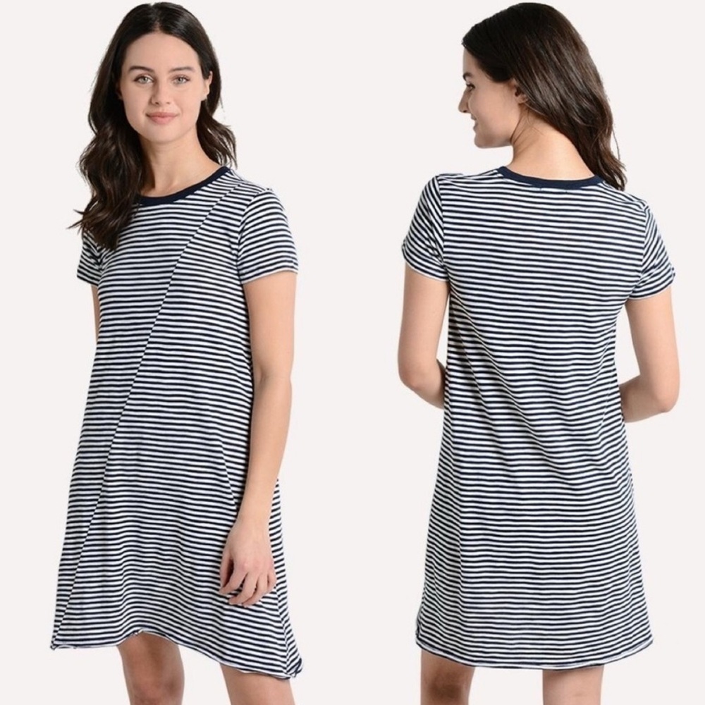 ATM Striped Jersey Tee Dress in Navy White Stripe Sz M​​​​